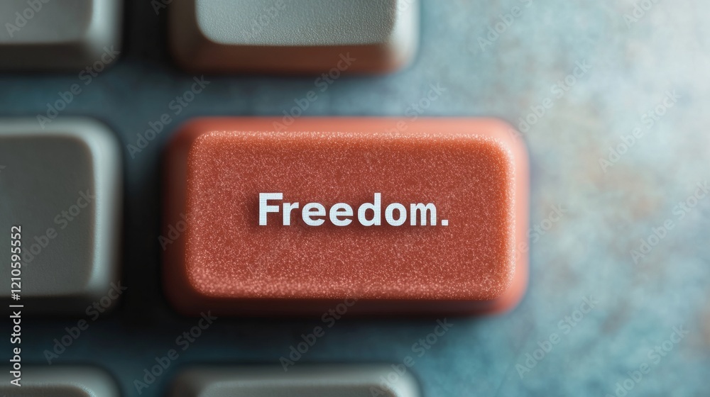 Poster glitch tech keyboard freedom key on textured modern keycap - digital rights focus and activism in cy