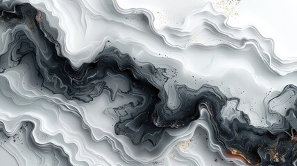 Abstract Background: Fluid Art in Shades of White, Gray, and Black with Smooth, Wavy Patterns Resembling Marble Textures