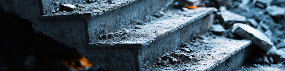 Fototapeta premium Damaged Concrete Staircase with Debris