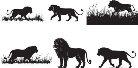 Set of Lions Silhouette vector