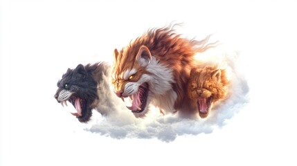 Obraz premium Three-Headed Beast in Cloudy Sky. Generative AI
