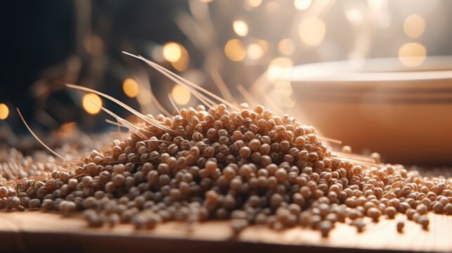 Pile of Pine Nuts on Cutting Board