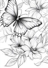 Fototapeta premium Butterflies with flower Coloring Pages