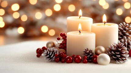 Christmas Candles with Holiday Spirit. Generative AI