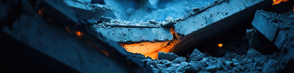 Fototapeta premium Fractured Concrete Blocks with Exposed Orange Material