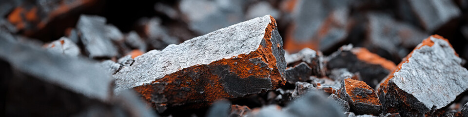 Fototapeta premium Close-up of Fragmented Gray and Orange-Brown Rocks