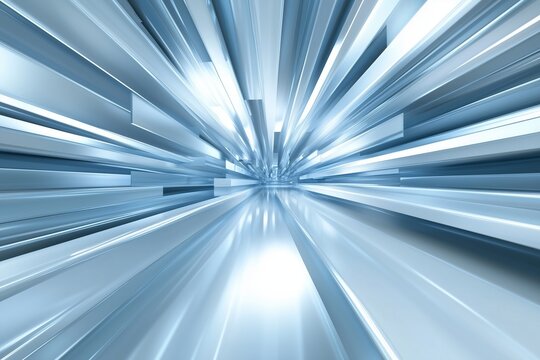 Abstract metallic beams converging to a vanishing point in blue tones. Concept for technology, speed, or futuristic designs.