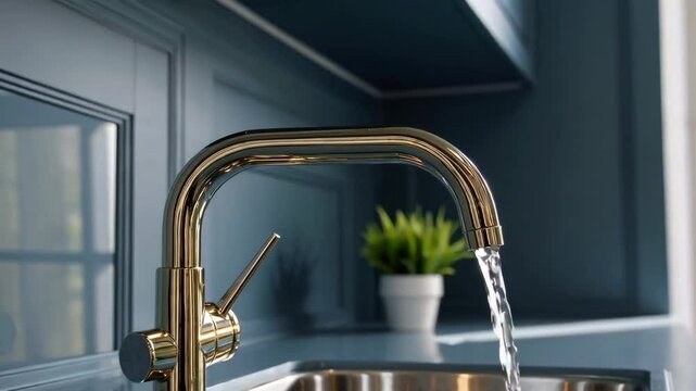 Kitchen Faucet Water Flow Scene Cinematic Footage