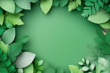 Green leafy paper cutout style border on vibrant green background with ample copy space. eco-friendly themes