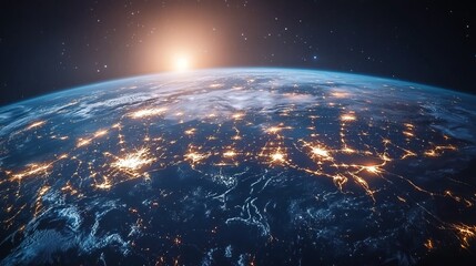 Obraz premium Futuristic digital globe with glowing data points and connections, highly detailed, sleek and dynamic, advanced and technological, vibrant and powerful, futuristic and innovative atmosphere