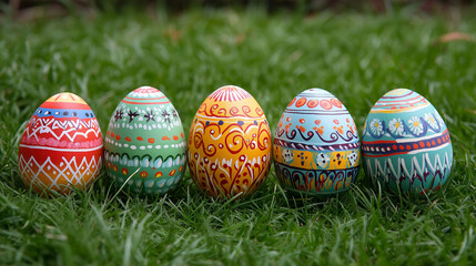 Fototapeta premium colourful easter eggs in grass