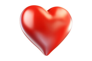 Shiny red heart with smooth, glossy texture isolated on white transparent background, symbol of love, passion and romance concept of Valentine Day