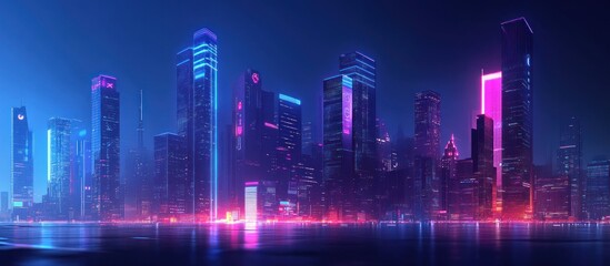 Neon Cityscape at Night: Futuristic Metropolis Skyline