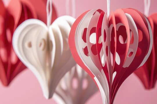 Two paper hearts suspended from a string