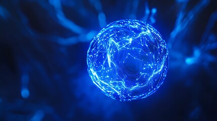 Futuristic glowing globe with interconnected data points, high-tech and digital, deep blue and vibrant, highly detailed, sleek and dynamic, technological and advanced atmosphere