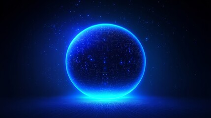 Futuristic glowing globe with interconnected data points, high-tech and digital, deep blue and vibrant, highly detailed, sleek and dynamic, technological and advanced atmosphere
