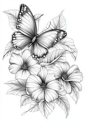 Butterflies with flower Coloring Pages