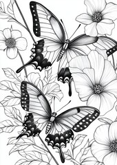 Butterflies with flower Coloring Pages