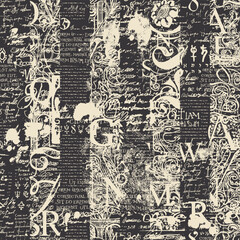 Obraz premium Abstract seamless pattern with chaotic layering of vintage letter elements floral ornament and handwriting text. Vector grunge background art in creative modern design. Suitable for wallpaper, wrappin