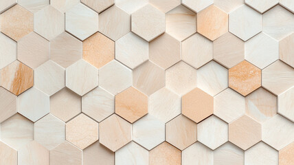 Hexagonal beige tiles in random pattern create textured surface