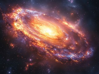Fototapeta premium A vibrant galaxy swirling with bright colors and cosmic elements.