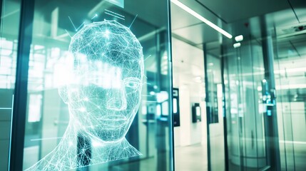 An advanced biometric authentication research lab with facial recognition technology and secure access systems, Security style, photo of