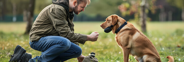 Professional Approach in Humane Muzzle Training for Dogs in a Calm Outdoor Setting
