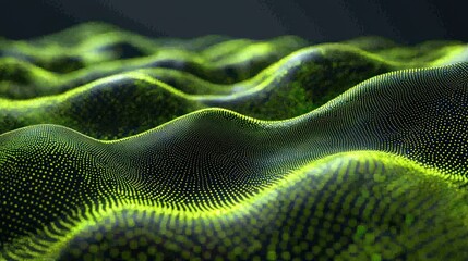 Green data wave flowing, dark background, tech presentation