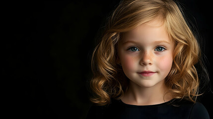 Studio Portrait of Girl Against Black Background, Showcasing Beauty and Expression.illustration