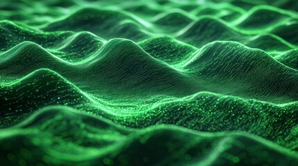 Green digital waves flowing, data visualization, abstract background, tech concept