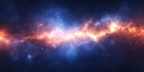 Naklejka premium Stunning Cosmic Galaxy Starfield with Fiery Nebula Across Dark Night Sky : Generative AI