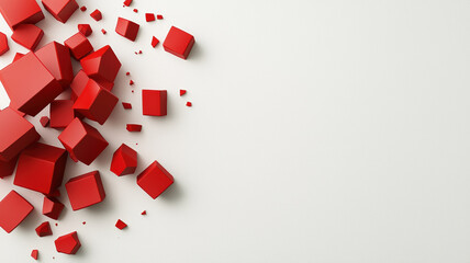 Red cubes scattered on white background