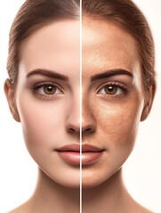 Woman showing skin tone change from tanning or skin problem