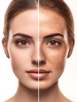 Woman showing skin tone change from tanning or skin problem