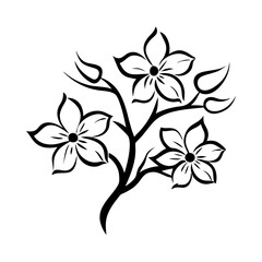 Obraz premium Black silhouette of flowering branch on white background