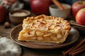 Delicious Slice of Homemade Apple Pie Showing Fresh Ingredients