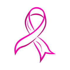Pink awareness ribbon on white background