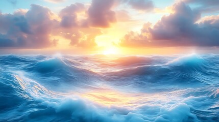 Obraz premium Ocean Waves Sunset Dramatic Sky Colorful Seascape