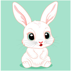 White little rabbit on green background