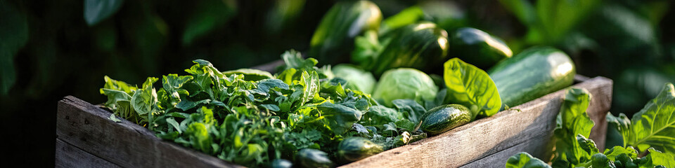 Obraz premium Wooden Crate of Fresh Green Vegetables