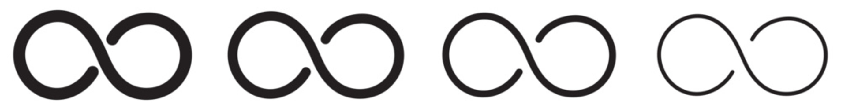Modern Infinity Symbol Logo Design.  Infinity Loop Pattern for Logo and Design. Infinity icon set. Infinity, eternity, infinite, endless, loop symbols.