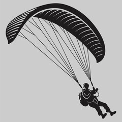 a man flying on a paraglider silhouette vector design art and illustration