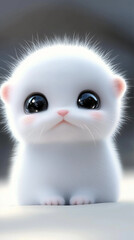 Obraz premium A fluffy white kitten with mesmerizing large eyes exuding cuteness.