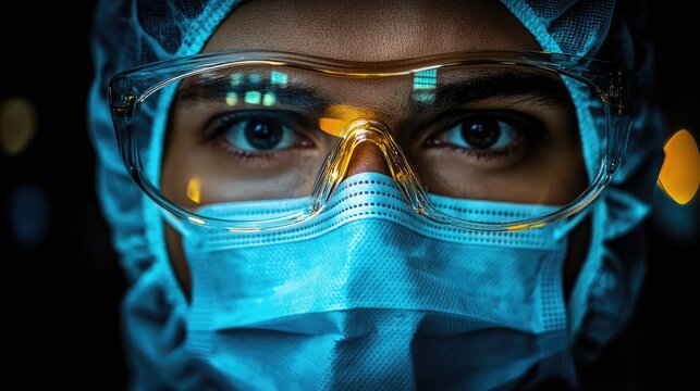 Frontline Healthcare Worker in Protective Gear: Focused Eyes Behind Safety Goggles