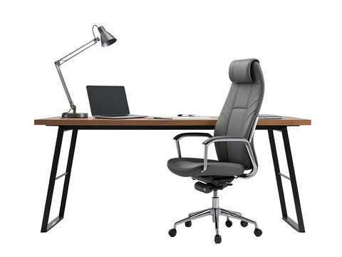 Office desk with lamp table isolated on transparent or white background - Powered by Adobe