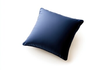 top-down view of high realistic photo of square navy blue cushion with smooth satin finish