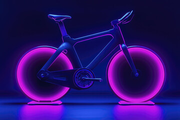 Futuristic minimalist stationary spin bike with neon glow for fitness decor