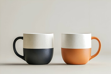 A mockup featuring two coffee mugs with minimalist designs, perfect for showcasing branding or promotional products.