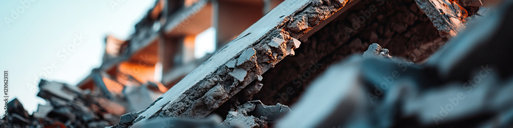 Sticker Close-up of Damaged Concrete Structure and Debris