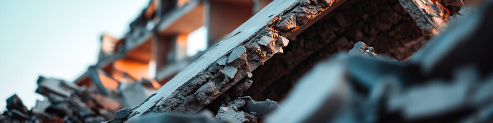 Fototapeta premium Close-up of Damaged Concrete Structure and Debris